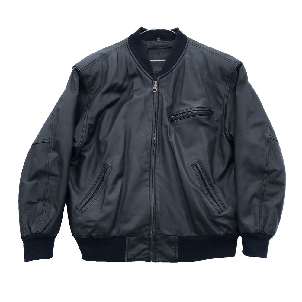 Mixed Blues Leather Bomber Jacket Size Large Quilted Y2K Coat Biker Rider Bike